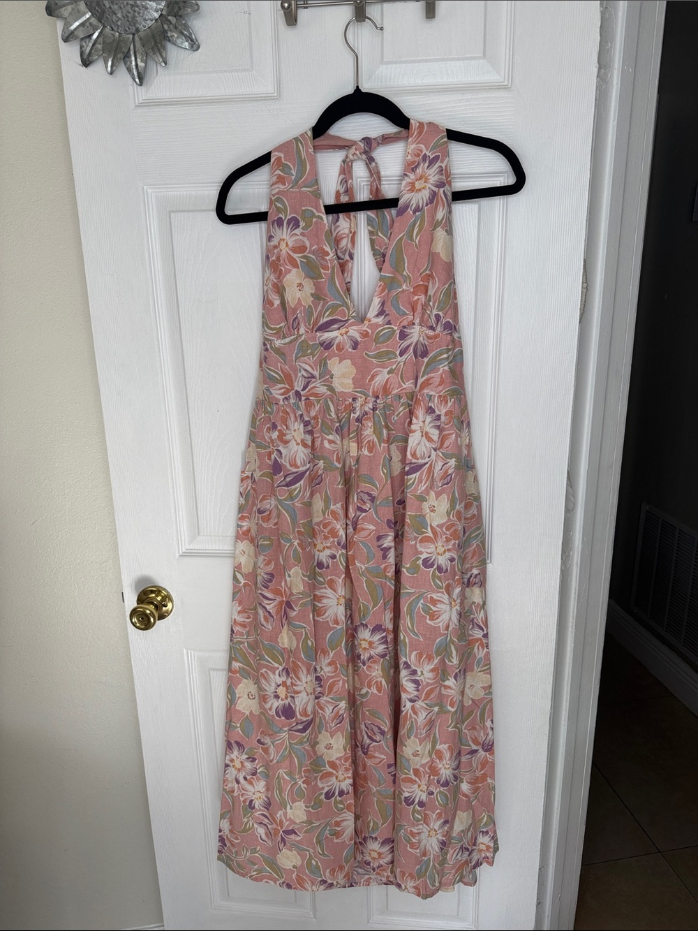 Urban Outfitters Floral Pink/Violet Halter Maxi Dress with Elastic back. Sz L